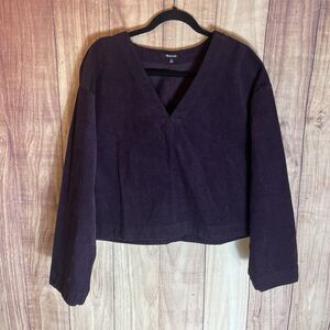 Madewell Dark Purple Waffle-Knit Relazed V-Neck Top Size Medium Women’s